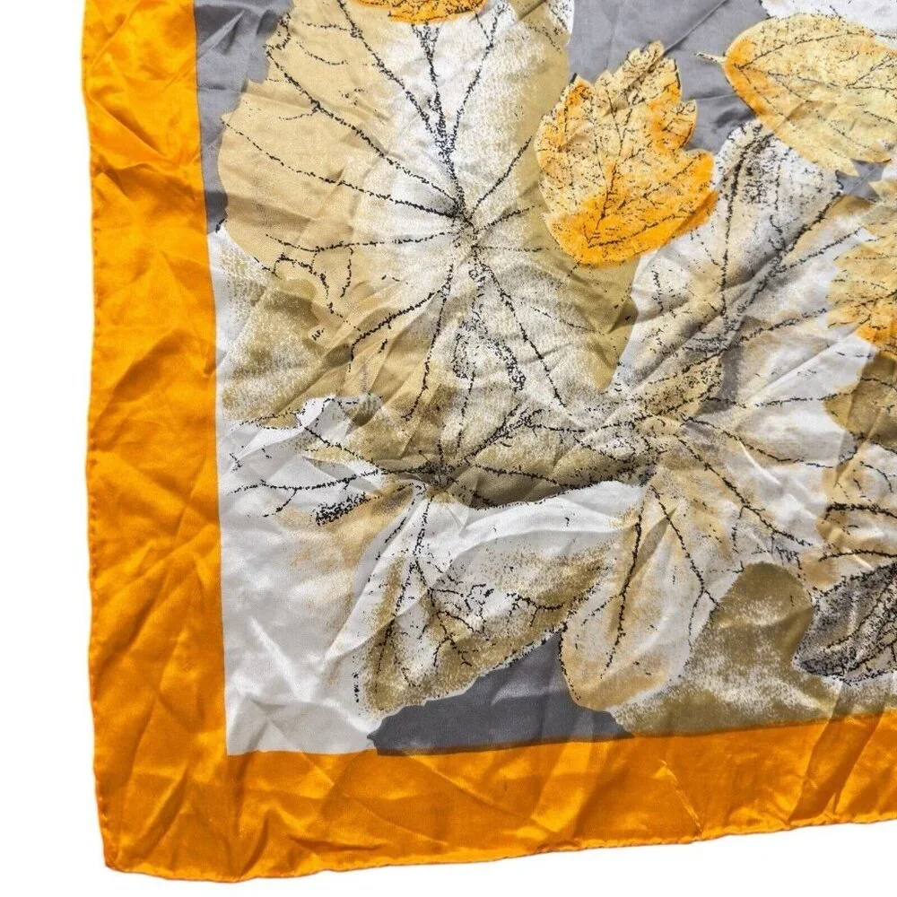 Vintage Fashion Scarf 100% Silk Orange Fall Autumn Leaves Japan Neck Head Wrap‎